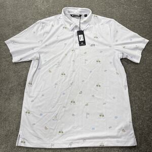 TravisMathew High Noon Collab Keep'Em Coming White Golf Polo Shirt Stretch L